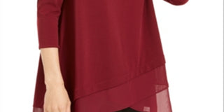 Blusa de malha com bainha cruzada feminina Alfani, vermelha, tamanho pequeno
