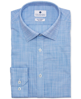 Camisa social masculina Ryan Seacrest Distinction Slim Fit em tecido elástico xadrez, azul, tamanho 15