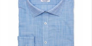 Camisa social masculina Ryan Seacrest Distinction Slim Fit em tecido elástico xadrez, azul, tamanho 15