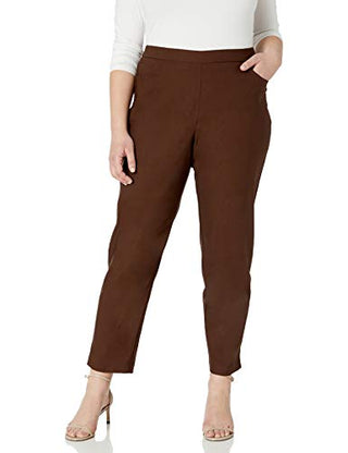 Calça elástica slim fit Alfred Dunner Allure feminina, marrom, tamanho 6, pequena