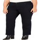 Calça jeans feminina com controle de barriga, lisa, perna reta, azul, tamanho 22
