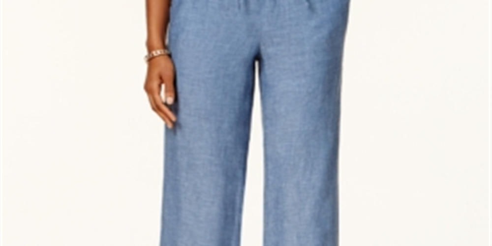 Calça feminina Charter Club de linho com cordão, azul, tamanho pequeno grande