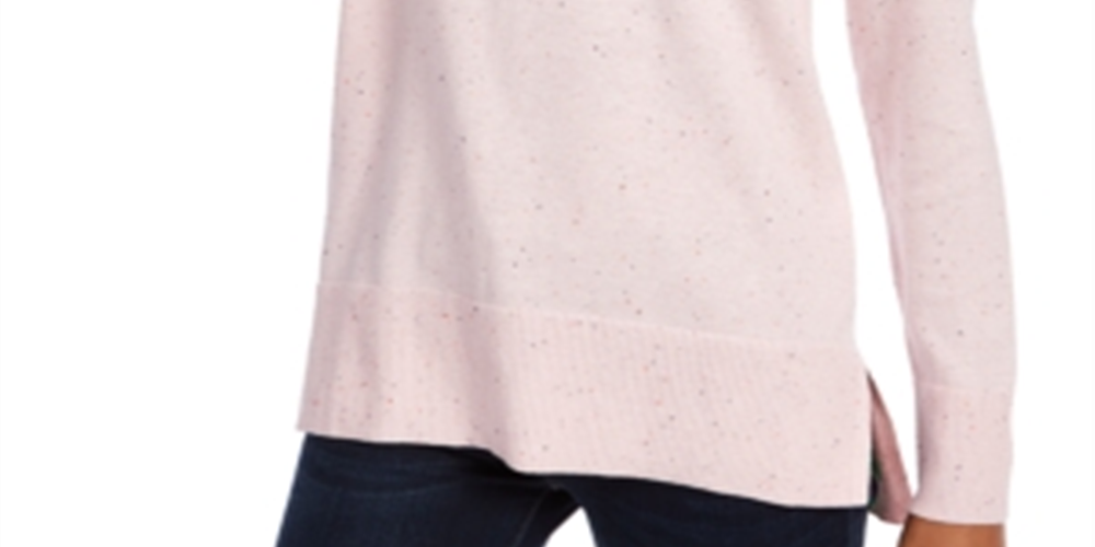 Suéter túnica feminino Maison Jules de algodão com decote em V, rosa, tamanho grande