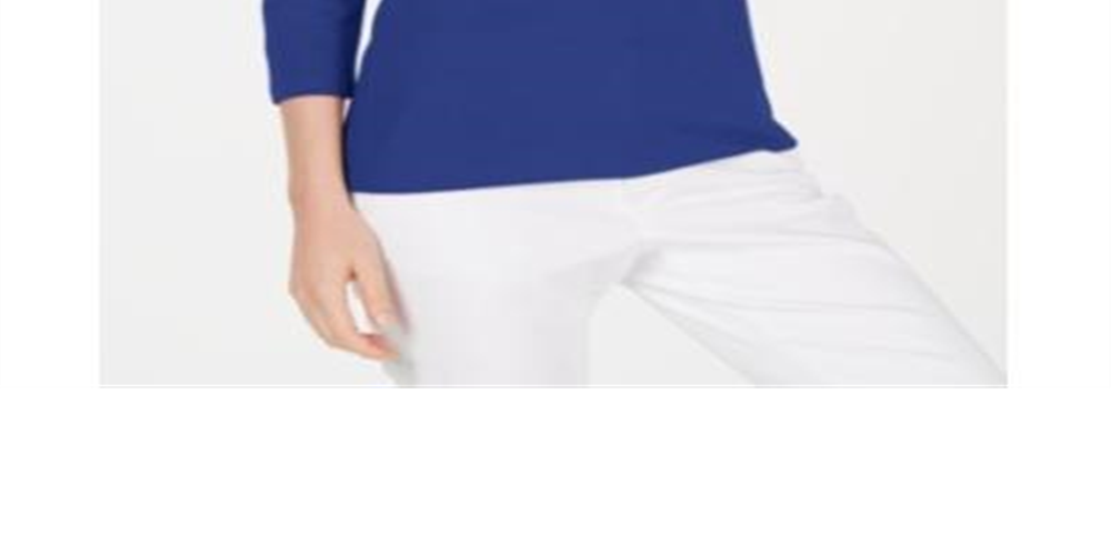 Karen Scott Blusa feminina de algodão com decote redondo, azul, tamanho pequeno GG