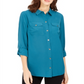Camisa feminina Charter Club com dois bolsos, azul, tamanho extragrande