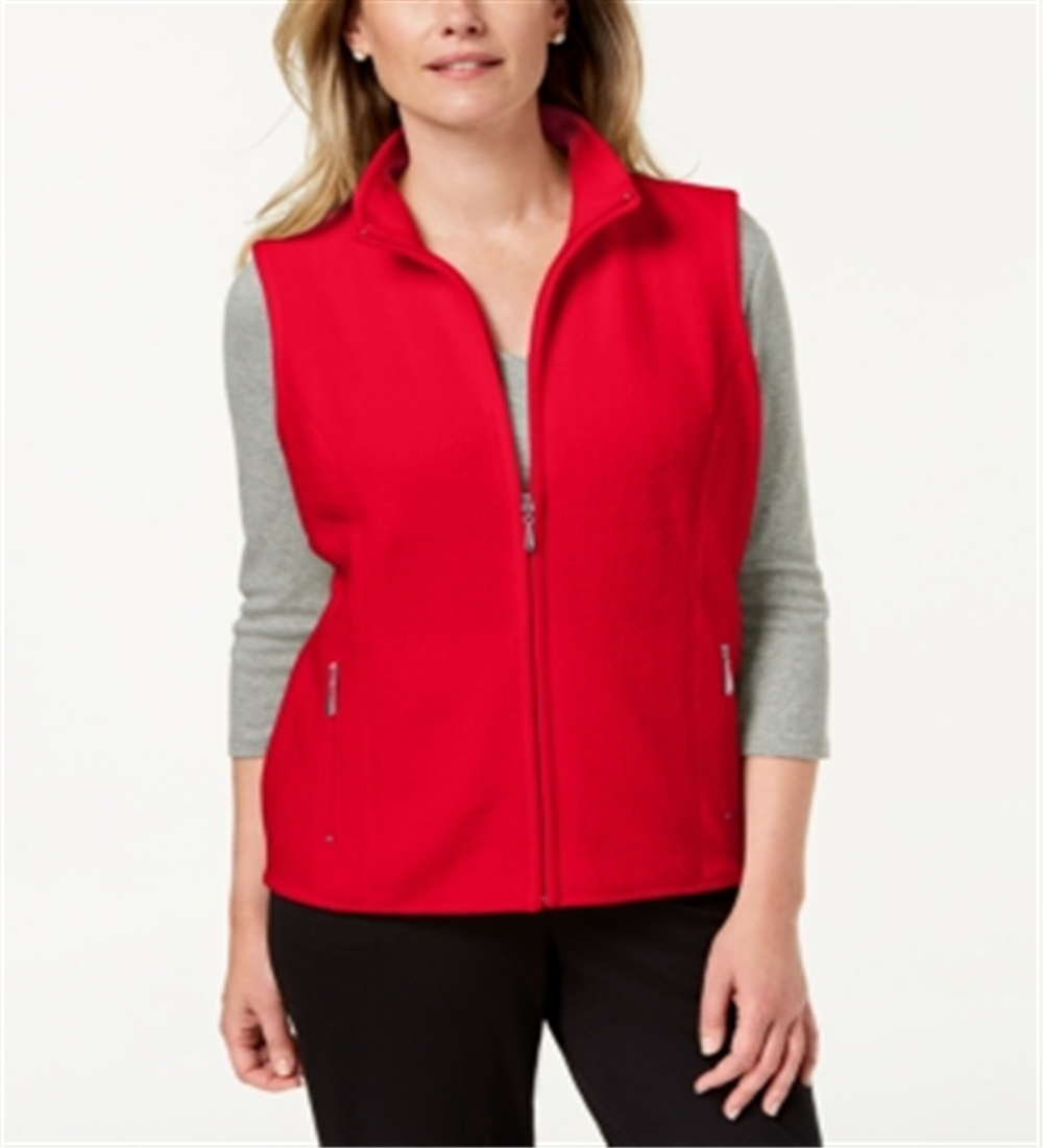 Colete feminino Karen Scott de lã com zíper frontal, vermelho, tamanho pequeno