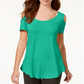 Camiseta feminina JM Collection com ombros descobertos e alças finas, verde, tamanho XX-G