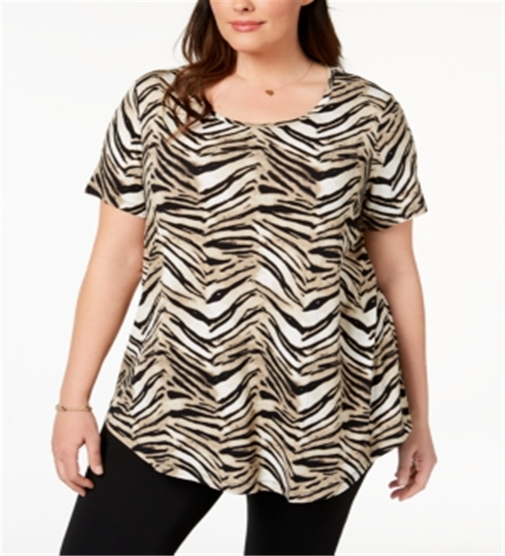 Blusa feminina plus size com estampa animal da coleção JM, marrom/animal Journey, tamanho 0X