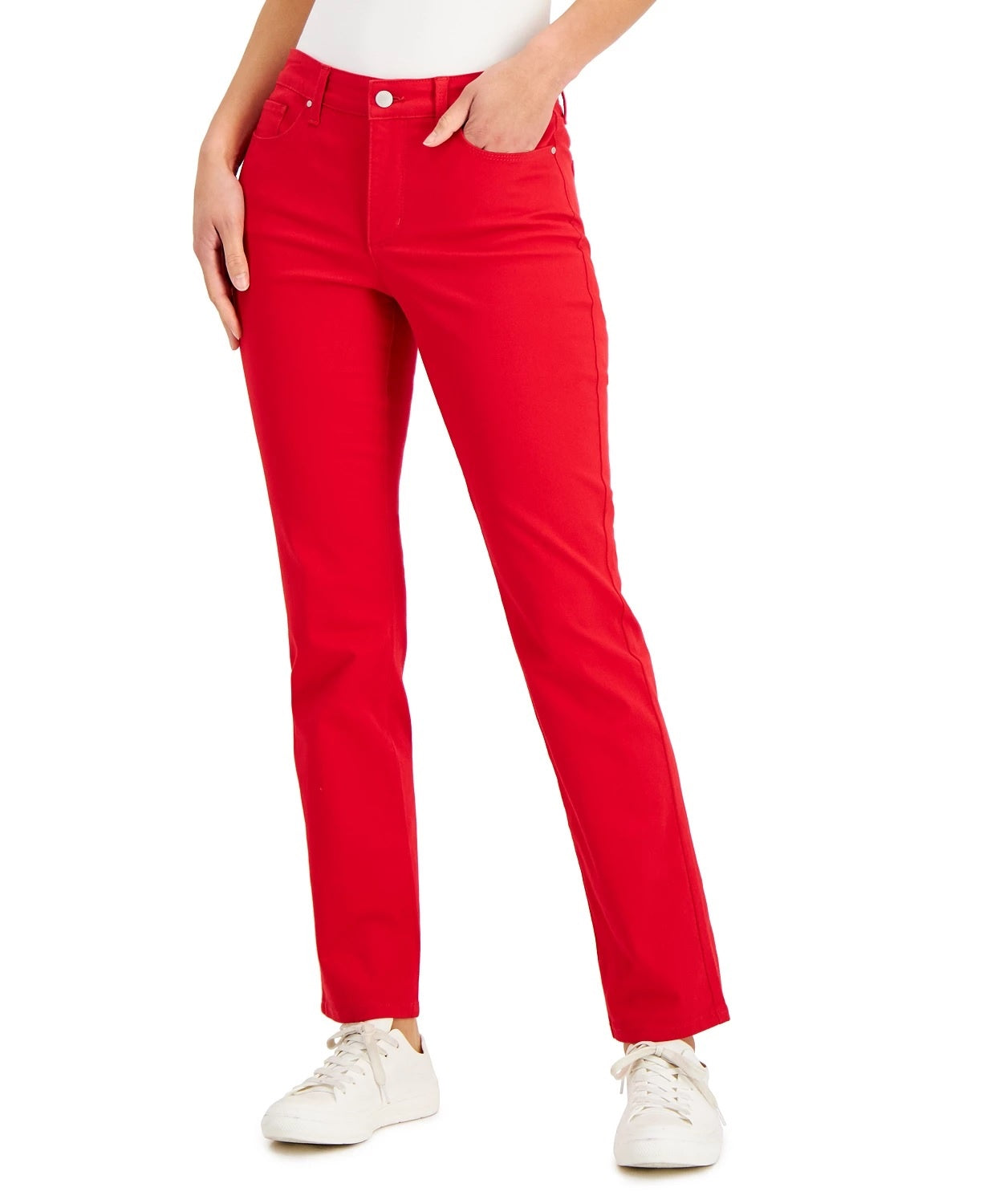 Calça jeans feminina Lexington reta, vermelha, tamanho 4, Charter Club