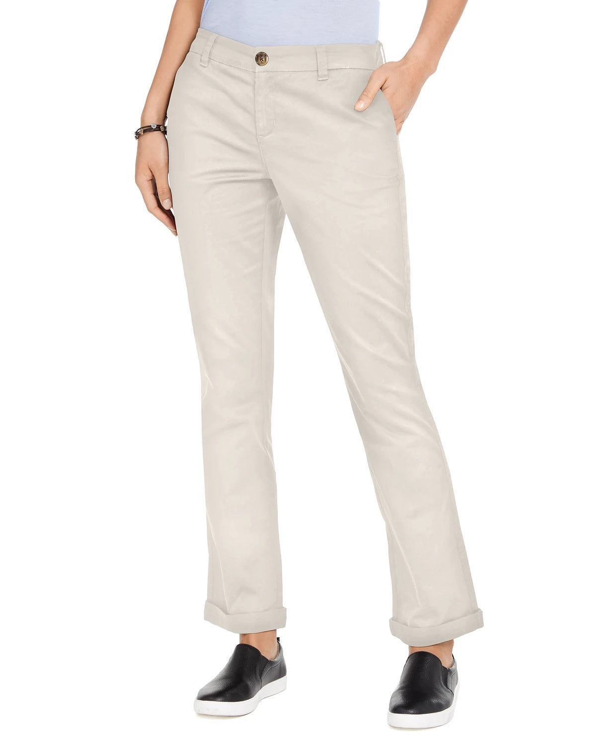 Calça Chino Bootcut de Algodão Feminina Style &amp; Co Bege Tamanho 18