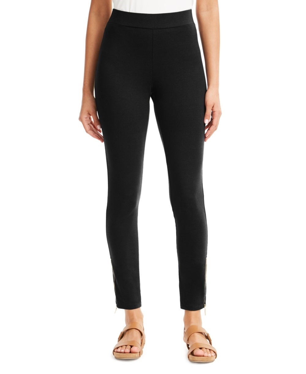 Leggings femininas com zíper e bainha lateral JM Collection, pretas, tamanho pequeno