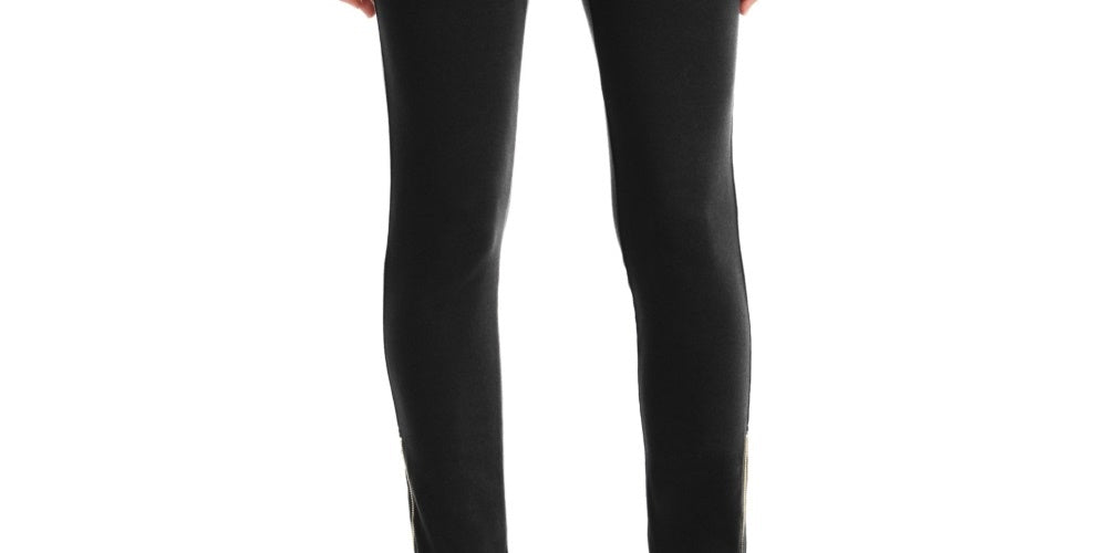 Leggings femininas com zíper e bainha lateral JM Collection, pretas, tamanho pequeno