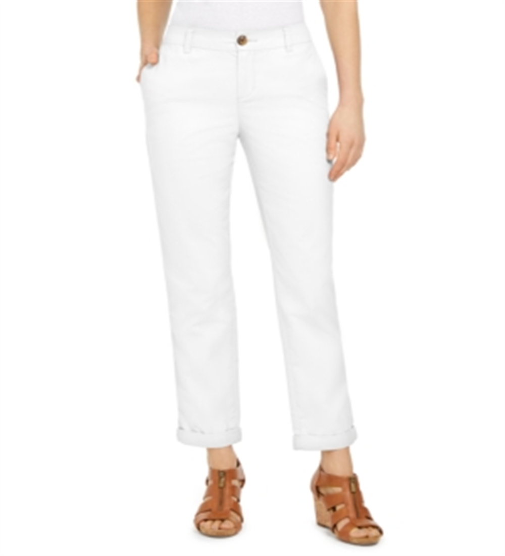 Calça Chino Feminina Estilo &amp; Co, Perna Reta, Branca, Tamanho 4