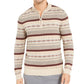 Suéter listrado masculino Tasso Elba com zíper de um quarto, bege, tamanho grande