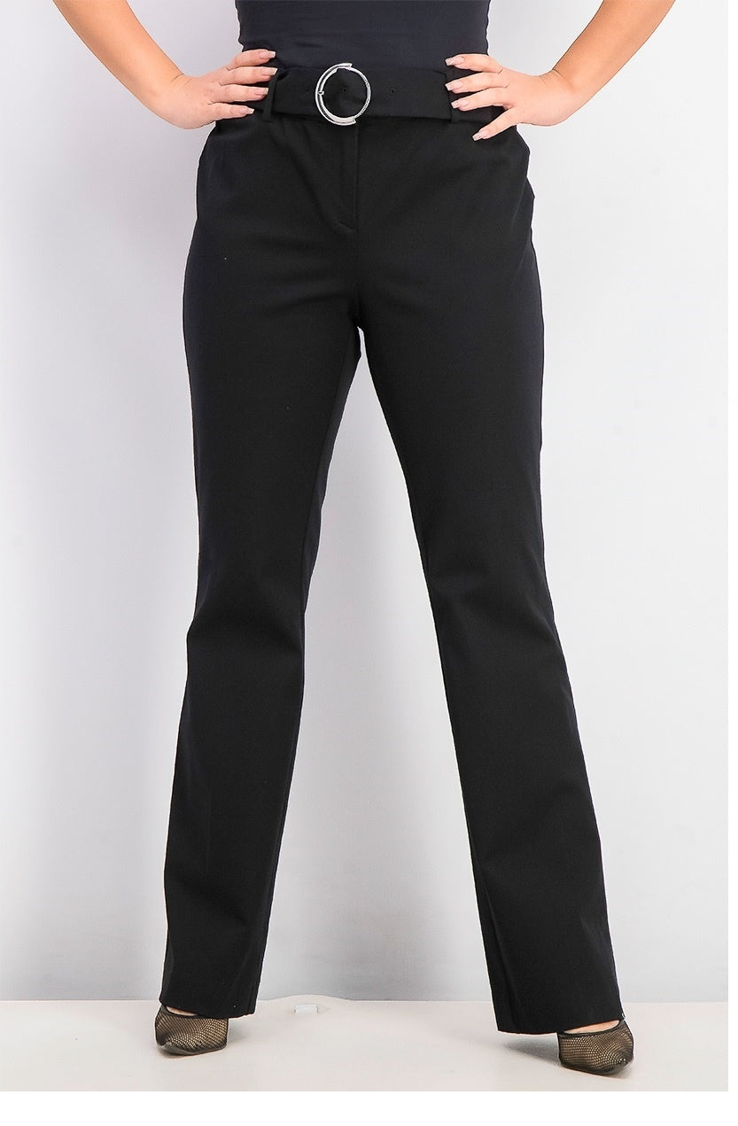 Calça feminina Alfani com cinto, lisa, reta, para usar no trabalho, preta, tamanho 4