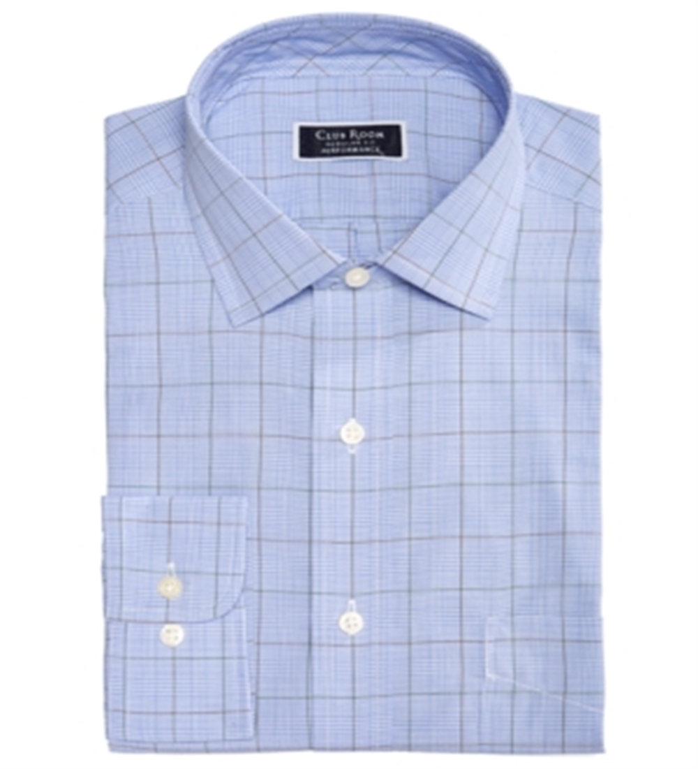 Camisa social masculina de algodão resistente a rugas Club Room, azul, tamanho 17