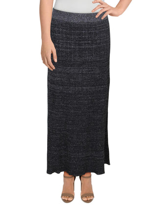 Saia longa canelada metálica brilhante feminina Free People, preta, tamanho médio