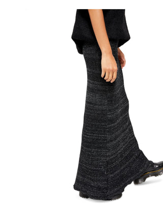 Saia longa canelada metálica brilhante feminina Free People, preta, tamanho médio