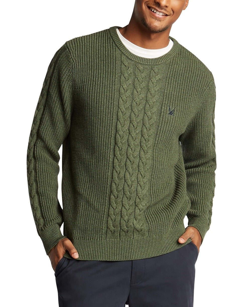 Suéter de malha trançada Nautica Sail Classic Fit masculino, verde, tamanho X-G