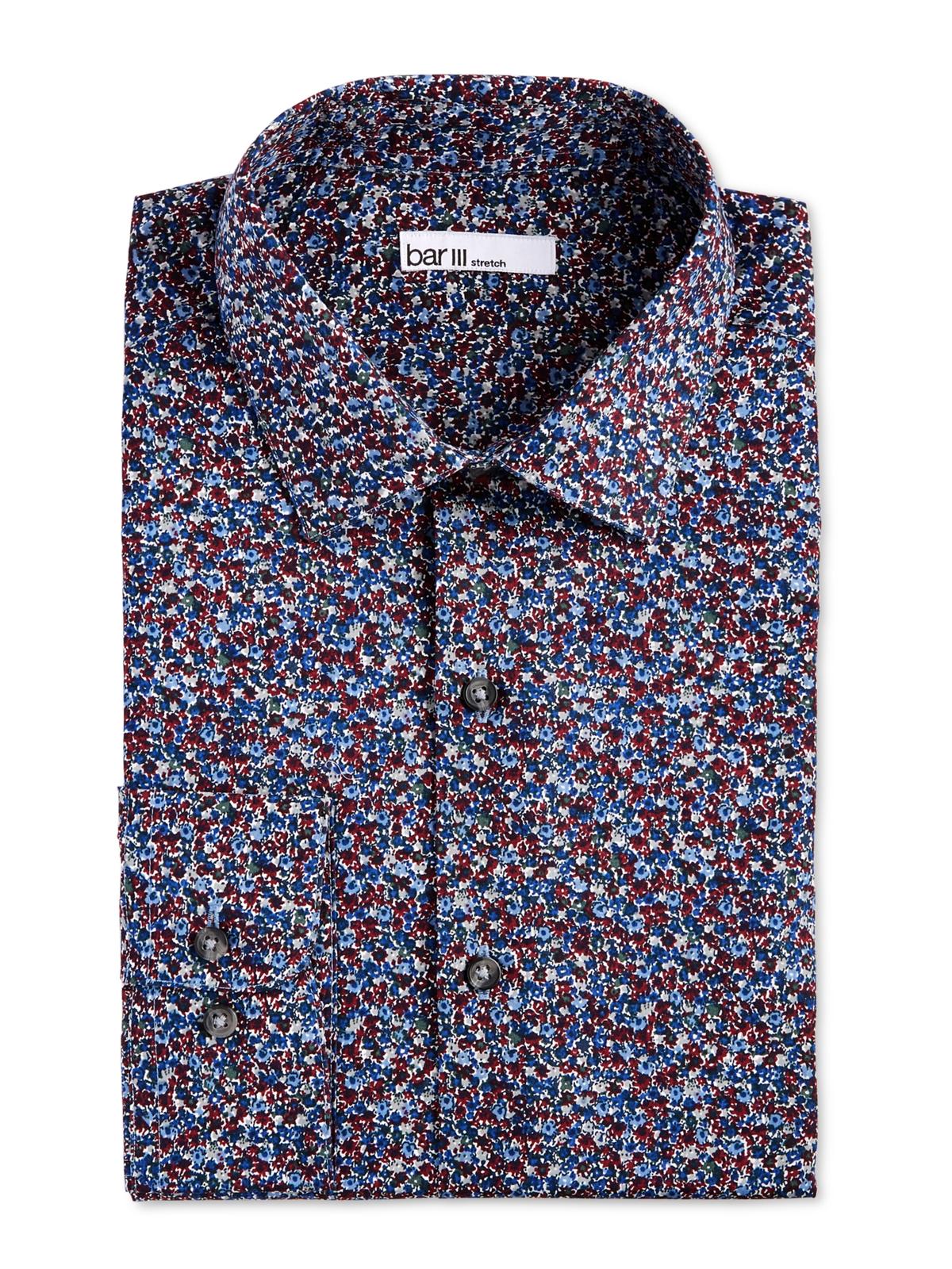 Camisa social masculina Bar III Max Cotton Floral Borgonha Tamanho Grande