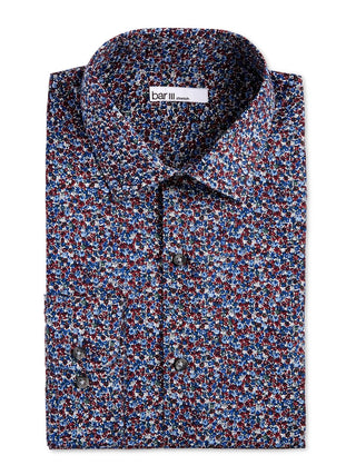 Camisa social masculina Bar III Max Cotton Floral Borgonha Tamanho Grande