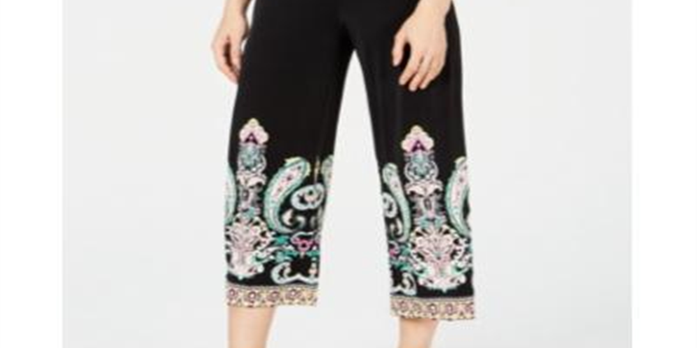 Calça curta estampada larga Buddha Paisley da INC International Concepts para mulheres, preta, tamanho pequeno e pequeno