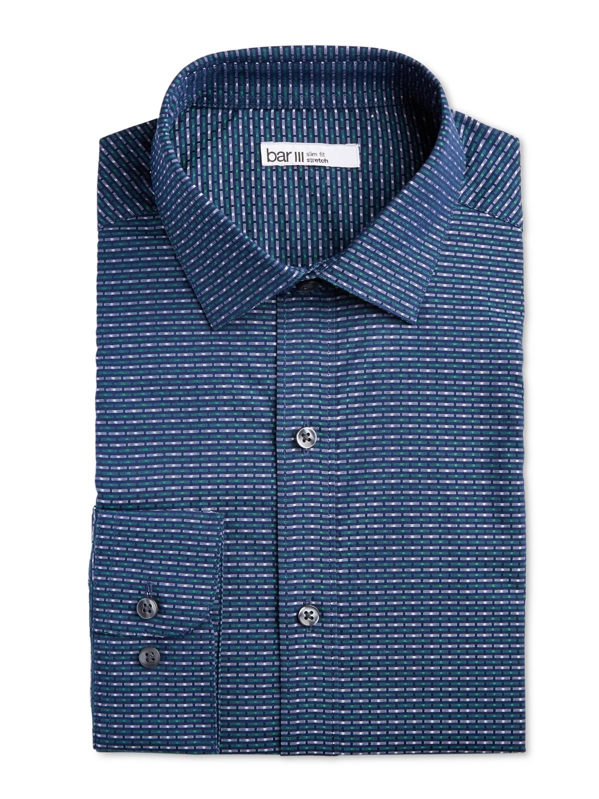 Camisa social masculina de algodão com gola Bar III, tamanho azul
