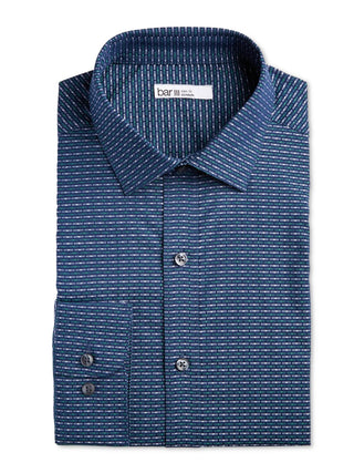 Camisa social masculina de algodão com gola Bar III, tamanho azul