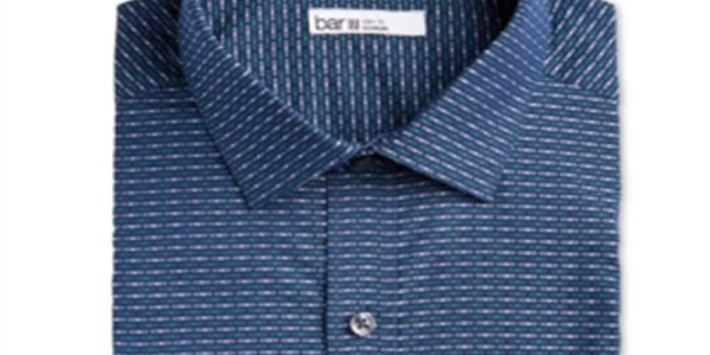 Camisa social masculina de algodão com gola Bar III, tamanho azul