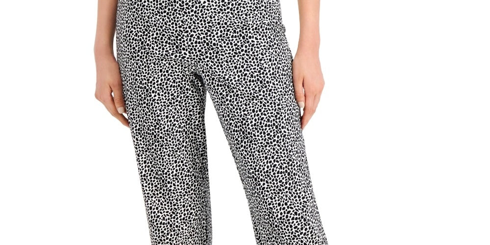 Calça feminina estampada JM Collection preta tamanho médio