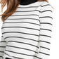 Suéter feminino Guss Rebekah listrado com botões e gola alta, tamanho grande, branco