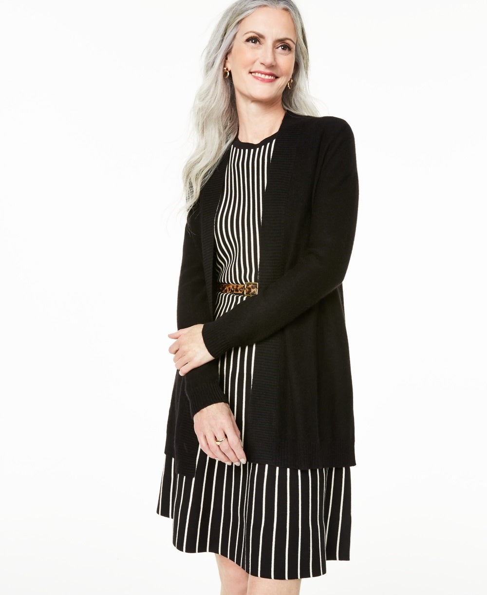 Cardigan feminino de cashmere Nicki com frente aberta, tamanho regular, preto, tamanho extrapequeno