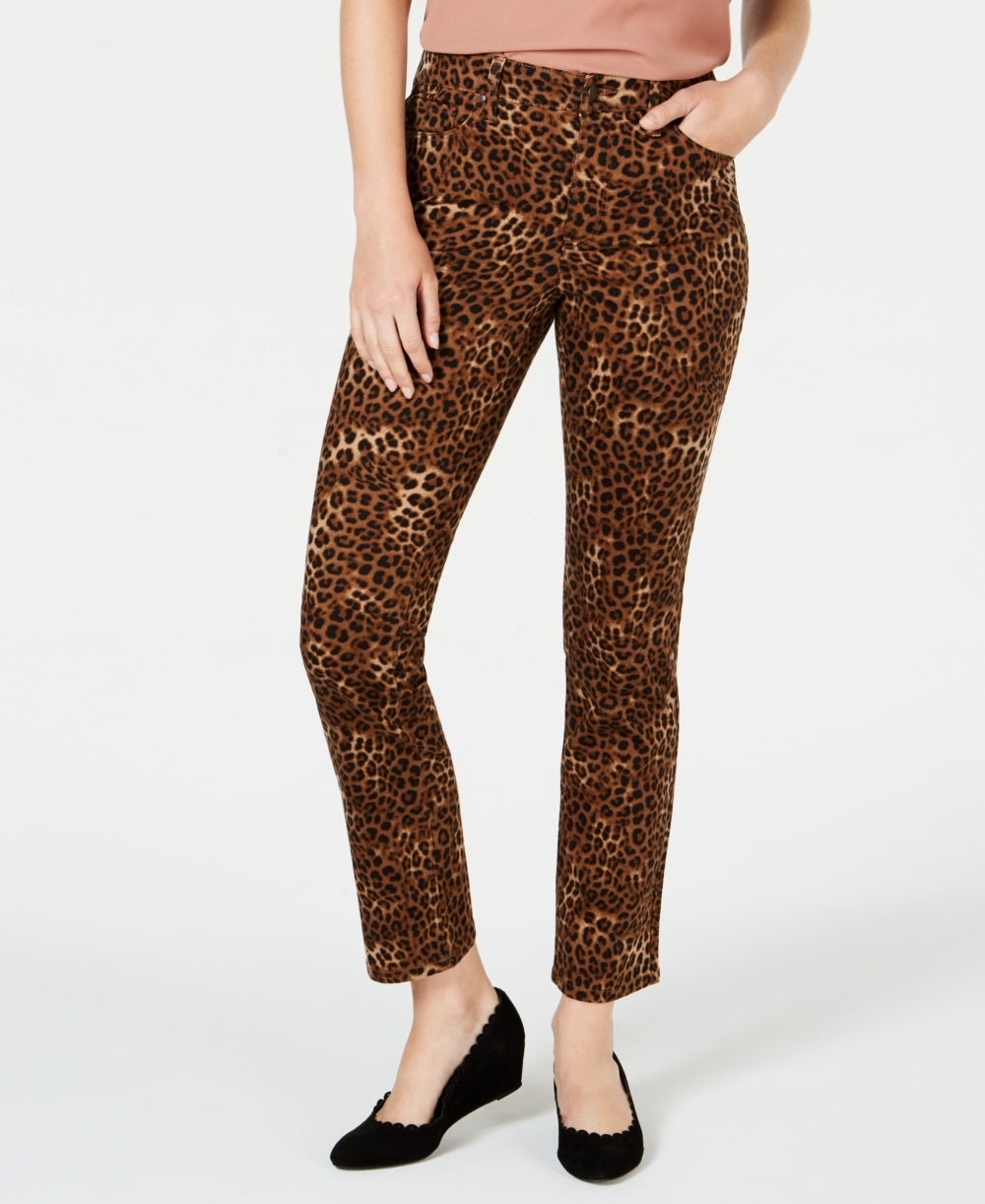 Calça jeans feminina Lexington com estampa animal, perna reta, marrom, tamanho 14, Charter Club