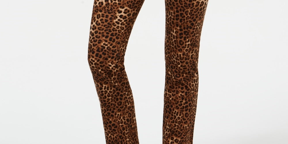 Calça jeans feminina Lexington com estampa animal, perna reta, marrom, tamanho 14, Charter Club