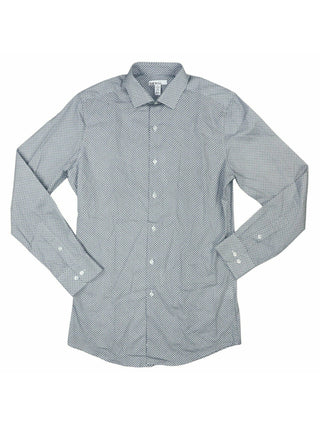 Camisa social masculina Bar III com gola estampada e corte slim, azul marinho, tamanho GG -36X37