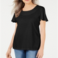 Blusa feminina Karen Scott com acabamento em trama de cesta e mangas bufantes, preta, tamanho GG