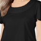 Blusa feminina Karen Scott com acabamento em trama de cesta e mangas bufantes, preta, tamanho GG