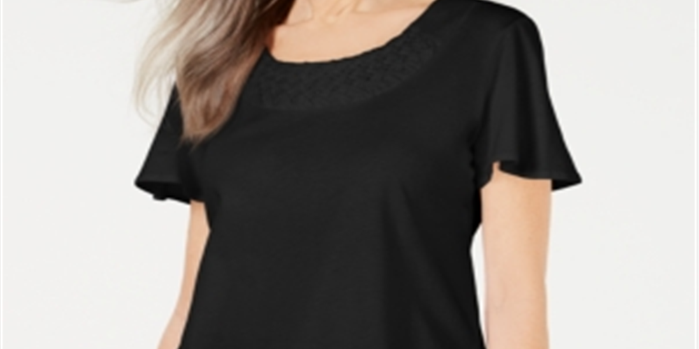 Blusa feminina Karen Scott com acabamento em trama de cesta e mangas bufantes, preta, tamanho GG