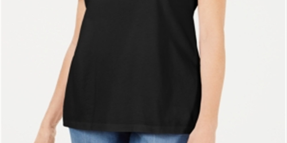 Blusa feminina Karen Scott com acabamento em trama de cesta e mangas bufantes, preta, tamanho GG