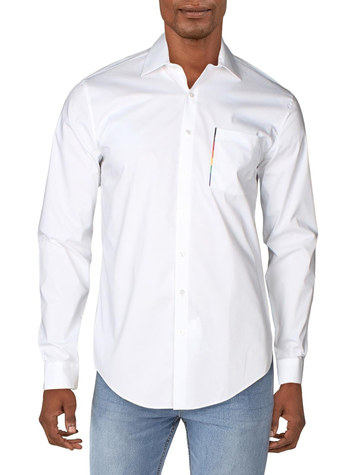 Camisa masculina Kenneth Cole Reaction Slim Fit manga comprida com botões, branca, tamanho extragrande