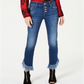 Calça jeans feminina INC International Concepts com franjas e botões na frente, perna reta, azul, tamanho 16