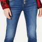 Calça jeans feminina INC International Concepts com franjas e botões na frente, perna reta, azul, tamanho 16