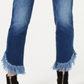 Calça jeans feminina INC International Concepts com franjas e botões na frente, perna reta, azul, tamanho 16
