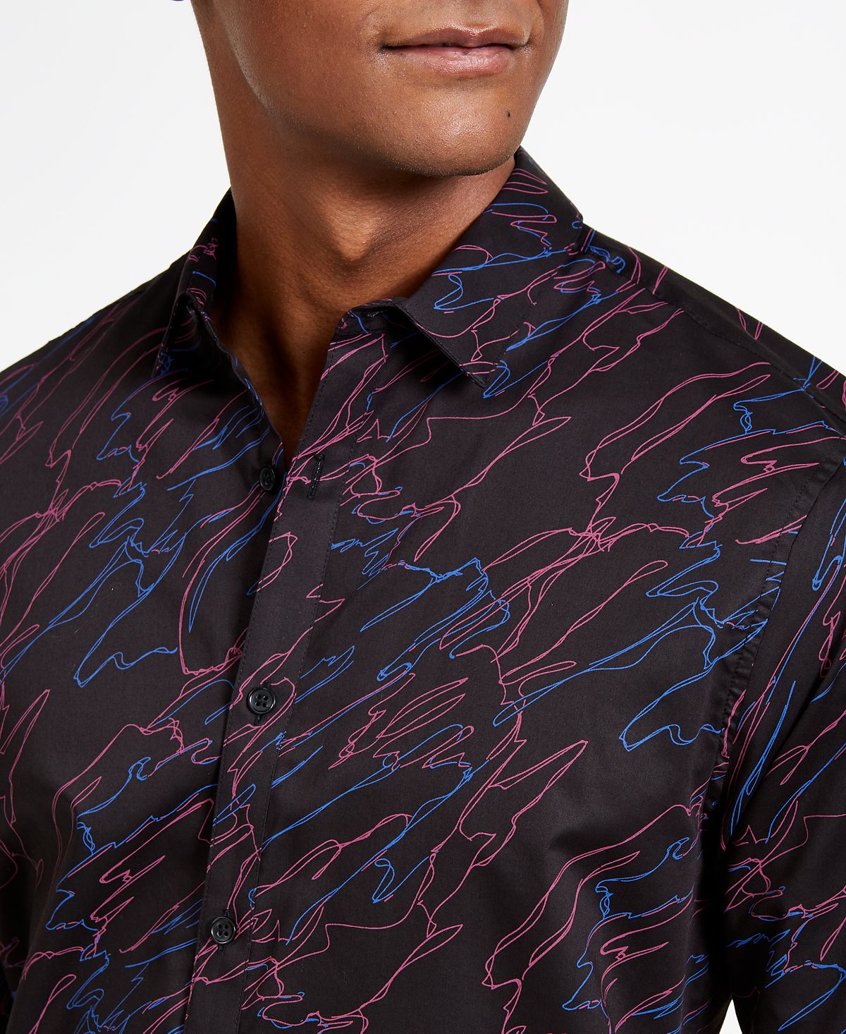 Camisa masculina com botões e estampa Sylas da INC International Concepts, preta, tamanho médio