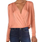 Body feminino Free People, malha canelada, drapeado, marrom, tamanho médio
