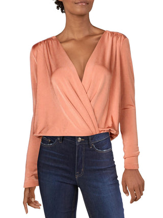 Body feminino Free People, malha canelada, drapeado, marrom, tamanho médio