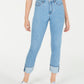Calça jeans feminina Oat com perna reta e punho, azul, tamanho 29