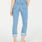 Calça jeans feminina Oat com perna reta e punho, azul, tamanho 29