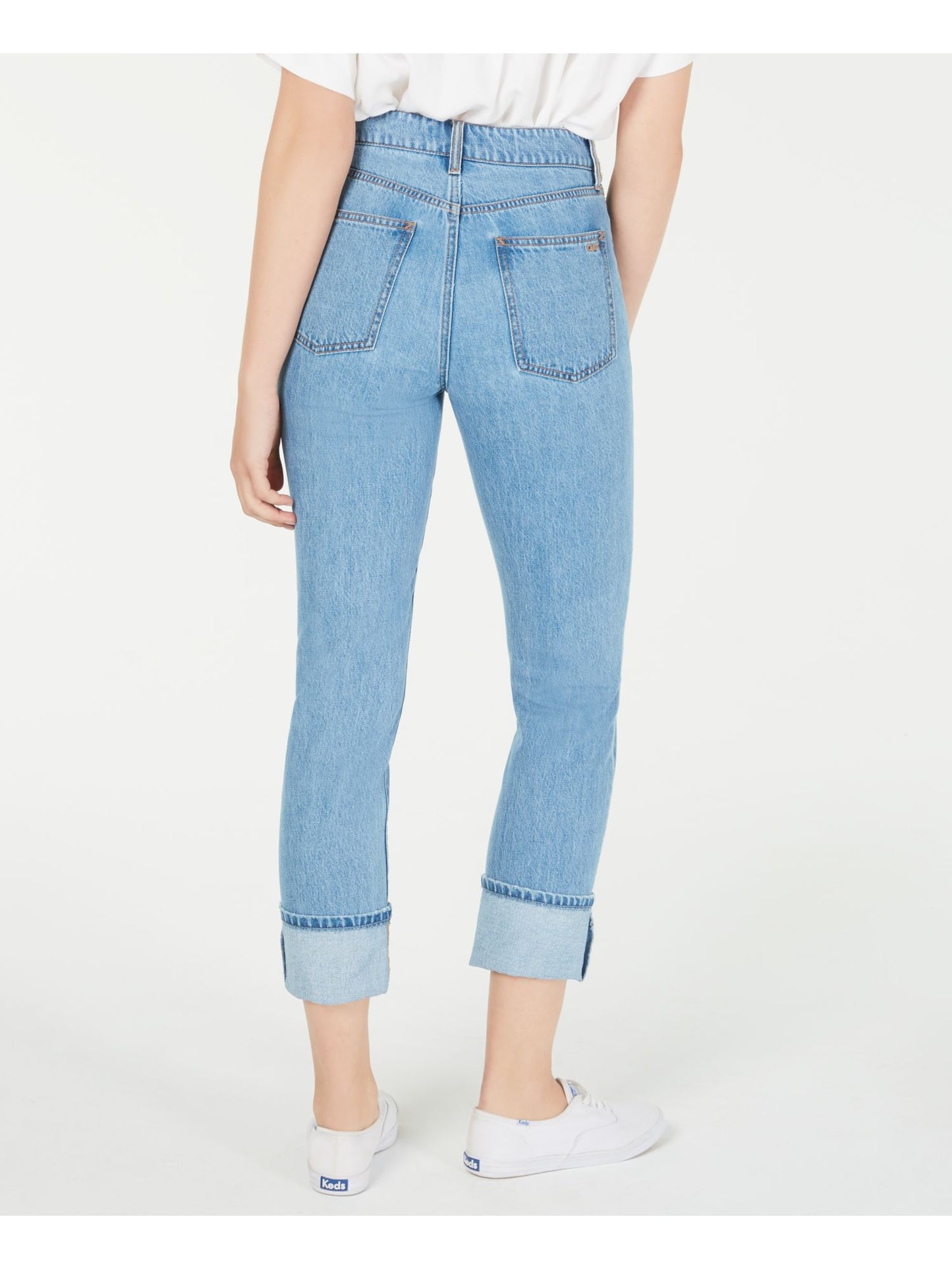 Calça jeans feminina Oat com perna reta e punho, azul, tamanho 29