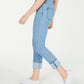Calça jeans feminina Oat com perna reta e punho, azul, tamanho 29